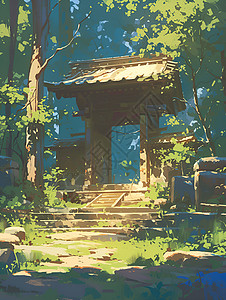 森林祭祀亭子背景图片
