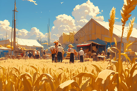 成熟麦田里的农民图片