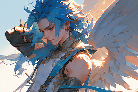 一位拥有蓝色头发和翅膀的男人图片