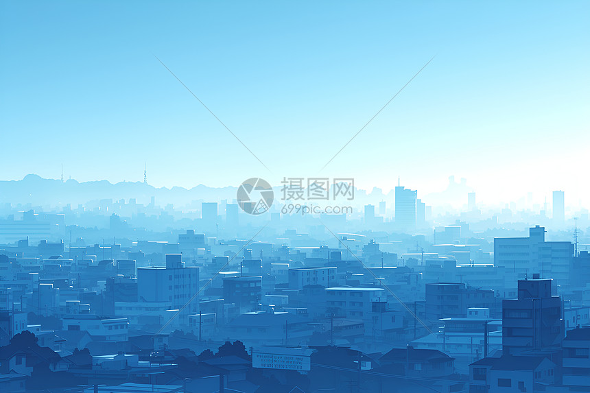 晨雾笼罩下的城市图片