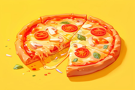 薄披萨美味的彩色披萨插画