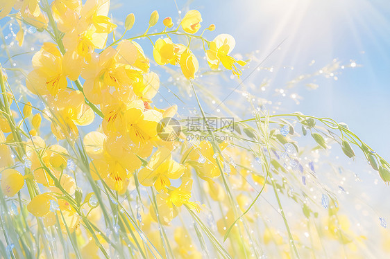 春日公园里绽放的一片黄色油菜花图片