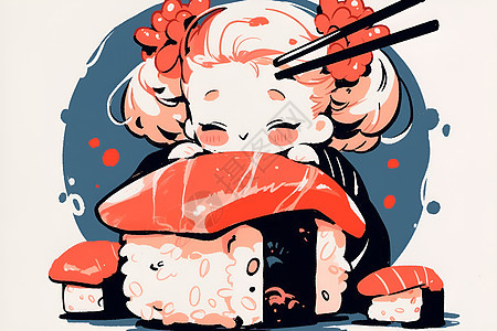 小女孩和寿司图片