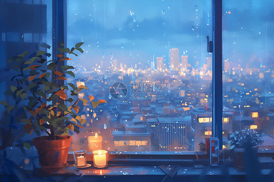 夜幕中的城市之窗图片