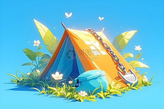 青草上的帐篷图片