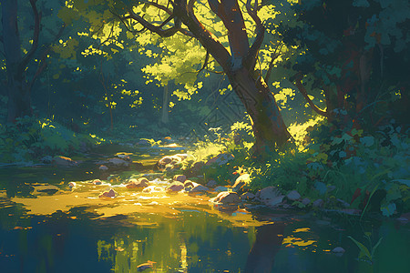 河流边的树木图片