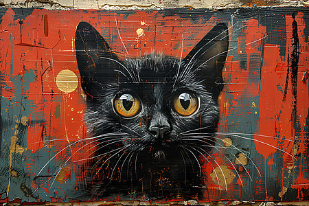 黑猫的墙绘图片