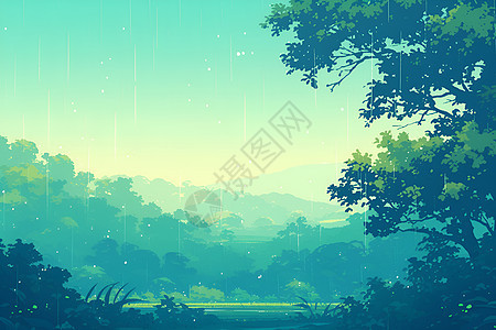 雨中森林的宁静背景图片