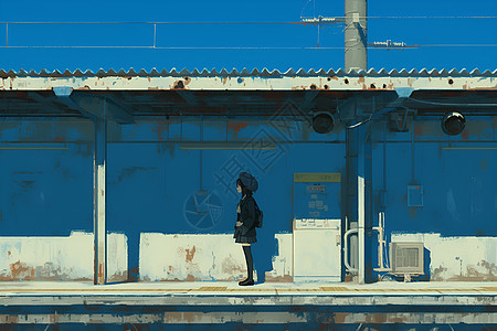 车站 人物车站月台上的女孩插画