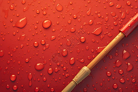 红伞柄上的雨滴图片