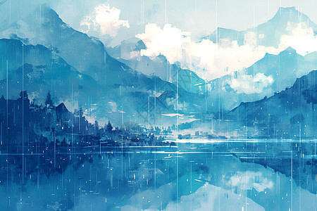 细雨蒙蒙的湖光山色图片