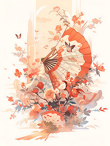 鲜花和折扇图片