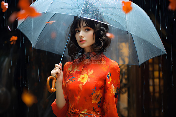 雨伞下的女人图片