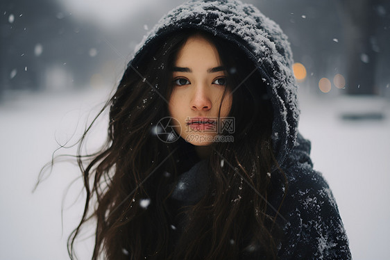 雪中的女子图片