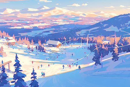 滑雪胜地上的滑雪者图片