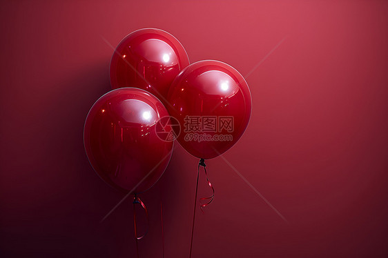 红背景前的三只气球图片