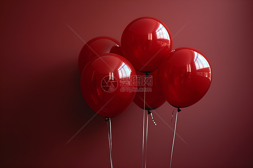 红墙前的红气球图片