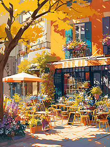 春日咖啡街景背景图片