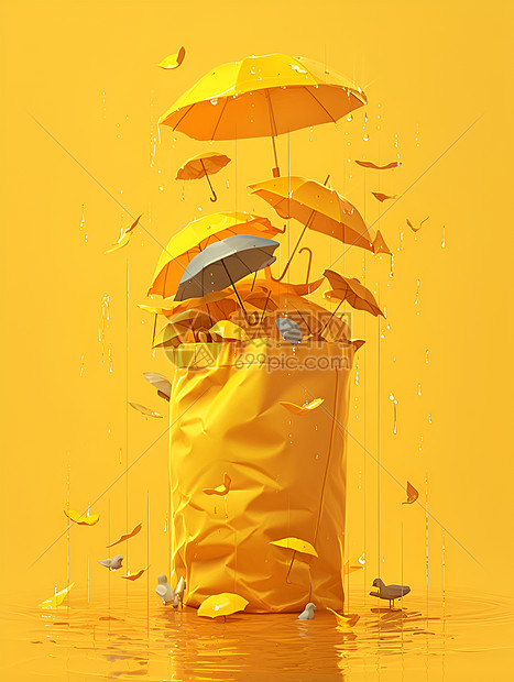雨中纸袋上的雨伞图片