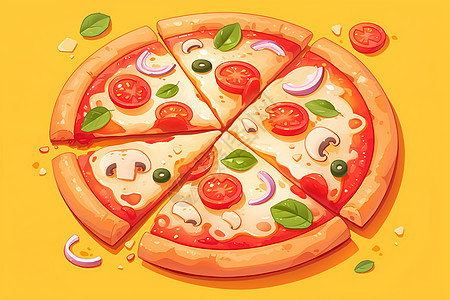新鲜披萨的插画作品图片