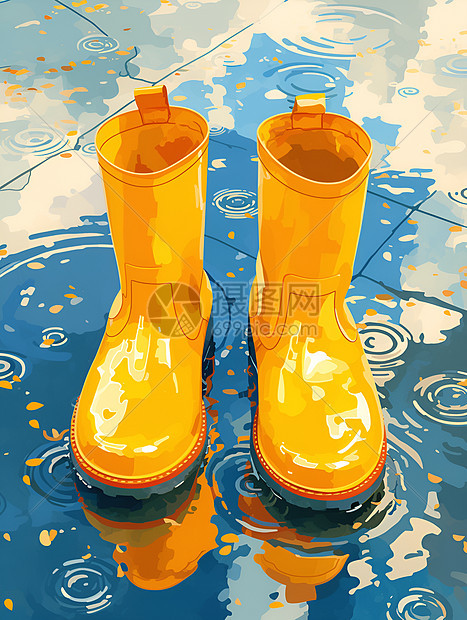 雨靴静静地躺在水潭中图片
