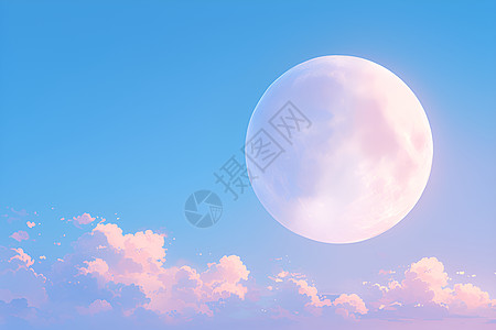 粉红色天空粉红色的月亮插画