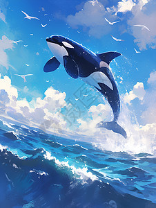 跳出海浪的虎鲸图片