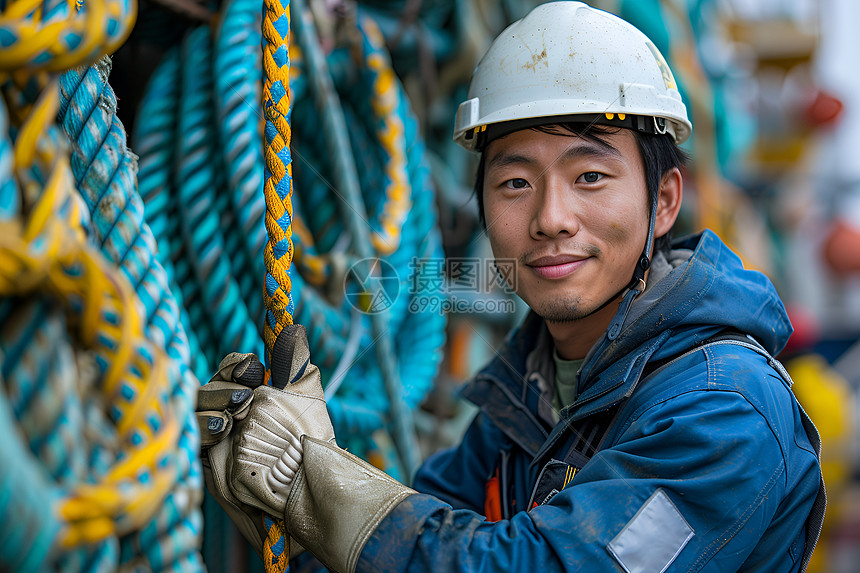 中国男工人穿着蓝色工作服图片