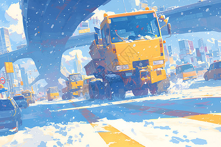 积雪道路上的货车图片