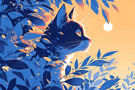 树叶间的猫咪背景图片