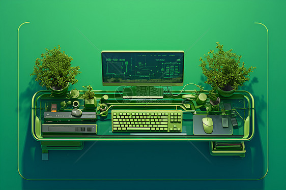 盆栽之间的电脑图片