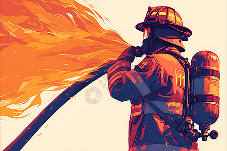 勇敢前行与火焰斗争的消防员插画
