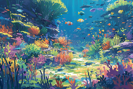 五彩斑斓的海底鱼群图片
