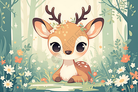 森林中的可爱小鹿背景图片