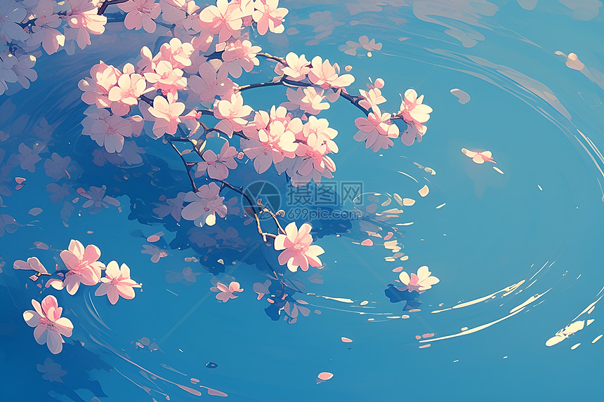 池塘中的桃花图片