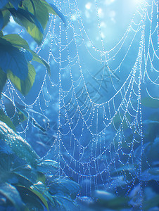 晨雾中闪烁的露珠蜘蛛网图片