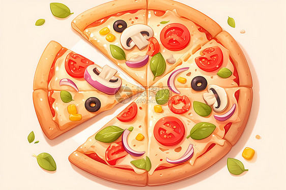 新鲜披萨的插画图片
