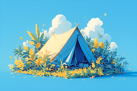 夏日野花中的帐篷图片