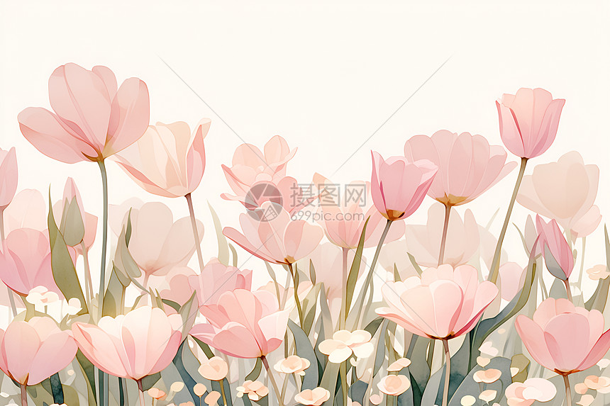 粉色郁金香的水彩插画图片