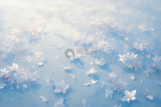 落在雪地上的花瓣图片