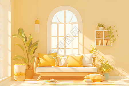 阳光照射的客厅图片