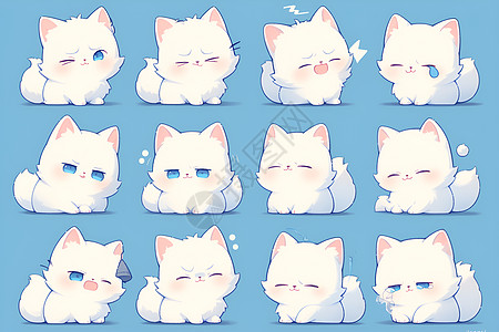 天真可爱的白猫插画图片