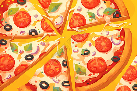 摘番茄切开的披萨插画