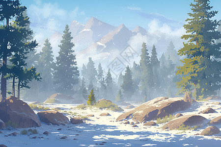 冬季森林中的宁静雪景图片