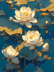 水池中的白莲花图片