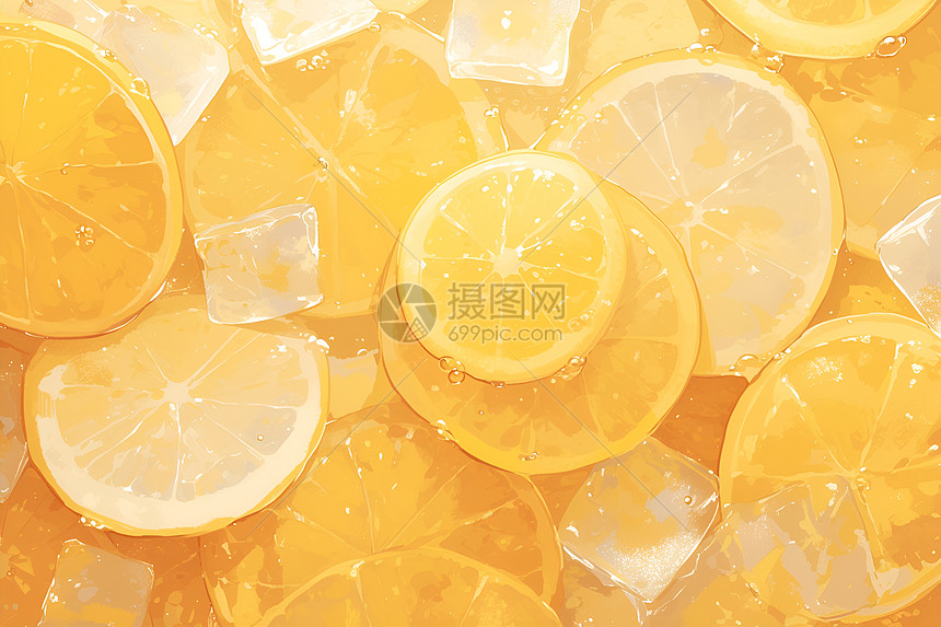 柠檬和冰块的交融图片