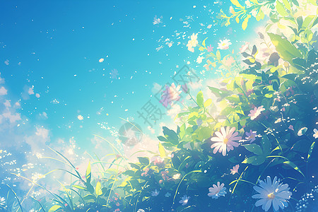 草地上盛开的花朵背景图片