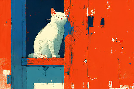 白猫静坐在门口图片