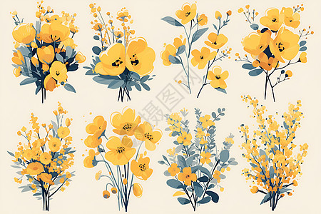 美丽的黄色花朵插画图片