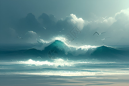 绘画的大海风景图片